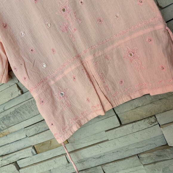 Pink Embroidered Cotton Short Cropped Blouse Top, NWOT, Size M - Picture 5 of 13